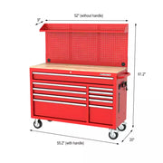 Modular Tool Storage 52 In. W Standard Duty Red Mobile Workbench Cabinet with Pegboard