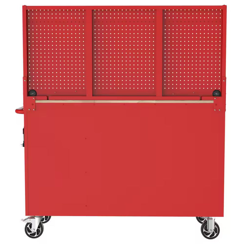 Modular Tool Storage 52 In. W Standard Duty Red Mobile Workbench Cabinet with Pegboard