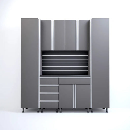 Premium Garage Cabinets 7' Storage Sets Solution with Adjustable Legs, Soft-Close Drawer & Door, Integrated Handles, Heavy Duty Plywood Box Construction, Tool and Equipment Organizer