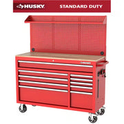 Modular Tool Storage 52 In. W Standard Duty Red Mobile Workbench Cabinet with Pegboard
