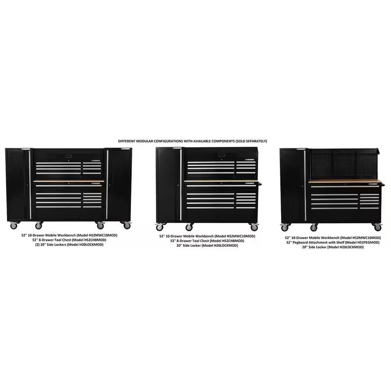 Modular Tool Storage 52 In. W X 20 In. D Standard Duty Black Mobile Workbench Cabinet