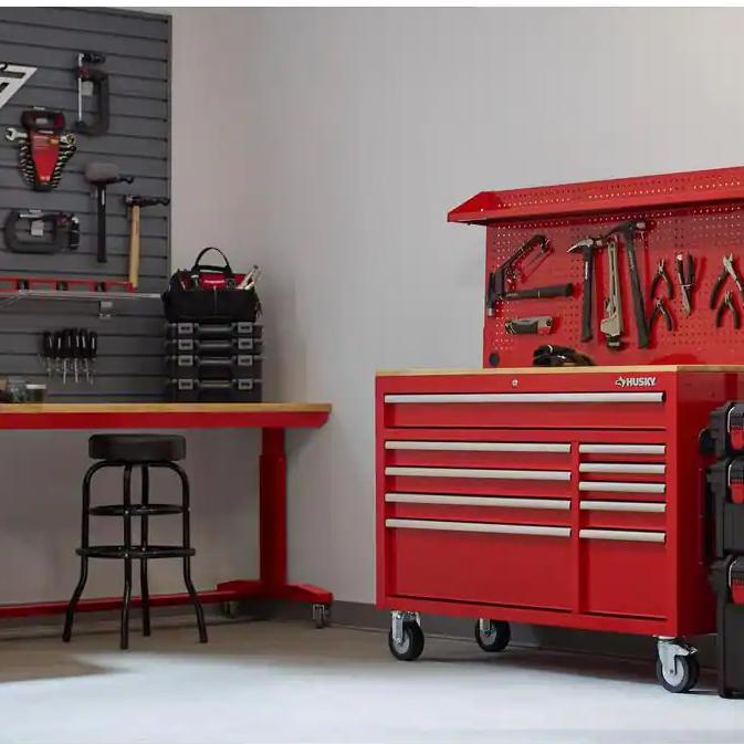 Modular Tool Storage 52 In. W Standard Duty Red Mobile Workbench Cabinet with Pegboard