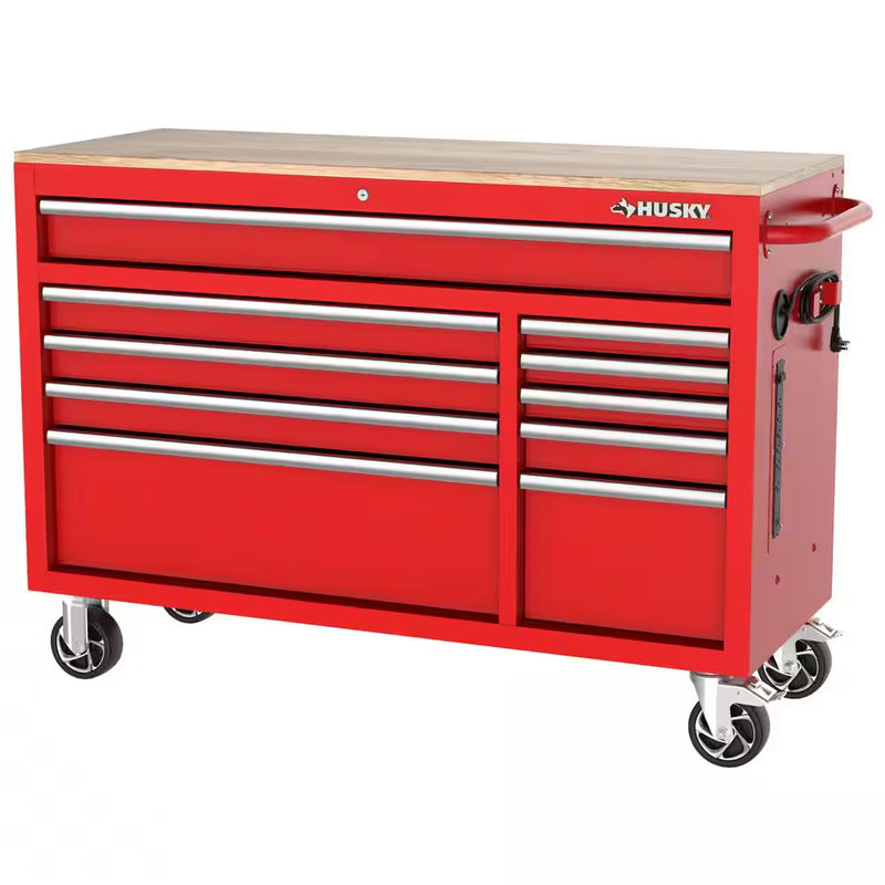 Modular Tool Storage 52 In. W Standard Duty Red Mobile Workbench Cabinet with Pegboard